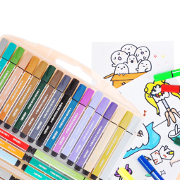 得力(deli)12色可水洗水彩笔 易握粗三角 学生儿童涂色颜色马克笔画笔套装画画绘画文具33986-12
