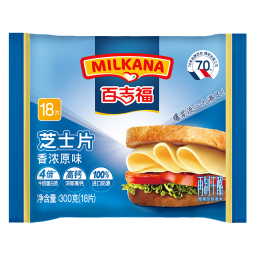 百吉福（MILKANA） 芝士片 再制奶酪 原味 300g/18片装 冷藏 即食  早餐烘焙原料