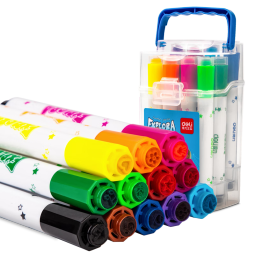 得力(deli)12色可洗印章水彩笔 儿童涂鸦彩色笔套装宝宝画笔玩具70673-12