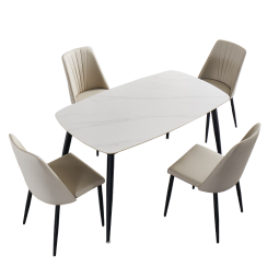 芝华仕线下同款岩板餐桌现代简约饭桌方桌子 PT080 白色1.4米一桌四椅
