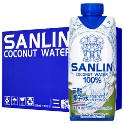 三麟100%椰子水 富含天然电解质 泰国进口NFC椰青果汁330ml*24瓶 整箱