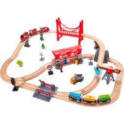 德国hape火车轨道玩具儿童小火车轨道车木质积木拼装轨道套装男孩拼插玩具女孩玩具模型玩具 火车轨道多功能套 E3730