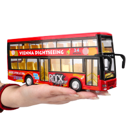 卡威（KIV）1:32合金玩具公交车男孩大号汽车儿童玩具车开门大巴公共汽车模型 卡通双层红色（活动款）