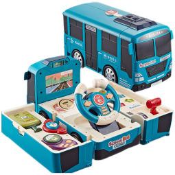 模拟声光音效驾驶室变形巴士玩具车早教机儿童变形玩具 变形巴士-红色-电池版