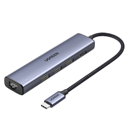 绿联 Type-C扩展坞 USB-C转HDMI拓展坞4K60Hz投屏千兆网线口转接头HUB分线器3.0 适用苹果笔记本转换器五合一