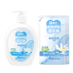 惠寻 京东自有品牌 健康抑菌洗手液滋润1L（1瓶+1袋）抑菌99.9%易冲洗