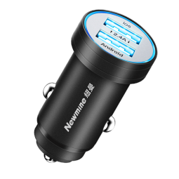 纽曼（Newmine）车载充电器点烟器一拖一USB金属外观智能温度控制快充转换器QC05