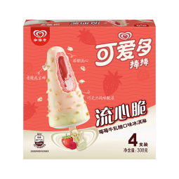可爱多和路雪 可爱多棒棒 流心脆莓莓牛轧糖口味冰淇淋 77g*4支 雪糕