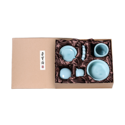 荣宝斋 汝窑瓷器套装礼盒仿古文房四宝国画书法印泥盒笔架笔山镇纸墨盒水滴墨碟笔筒配件瓷器礼物 粉青色