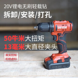 大有（Devon）20V锂电无刷冲击钻DID201充电钻手电钻双功能拧螺丝刀钻打孔钻孔 50牛米 电钻DD20裸机