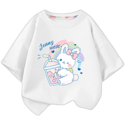 真维斯（Jeanswest）女童t恤夏季上衣2023年新款女孩中大童纯棉短袖夏天儿童童装 白 J奶茶白兔 150cm