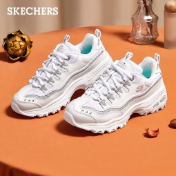 斯凯奇（Skechers）女鞋闪亮点缀熊猫鞋运动休闲鞋 厚底老爹鞋11923 白色/银色/WSL 36.5