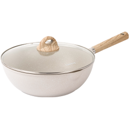 卡罗特 不粘锅炒锅麦饭石色不粘煎炒锅炒菜锅具电磁炉炒锅燃气灶通用 26cm炒锅带盖（1-3人）