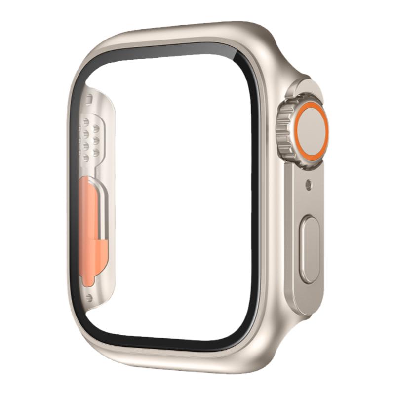 适用applewatch保护壳秒变ultra苹果手表壳S9/S8壳膜一体全包保护壳iwatch5/6/7/se代钢化膜防摔保护套星光色