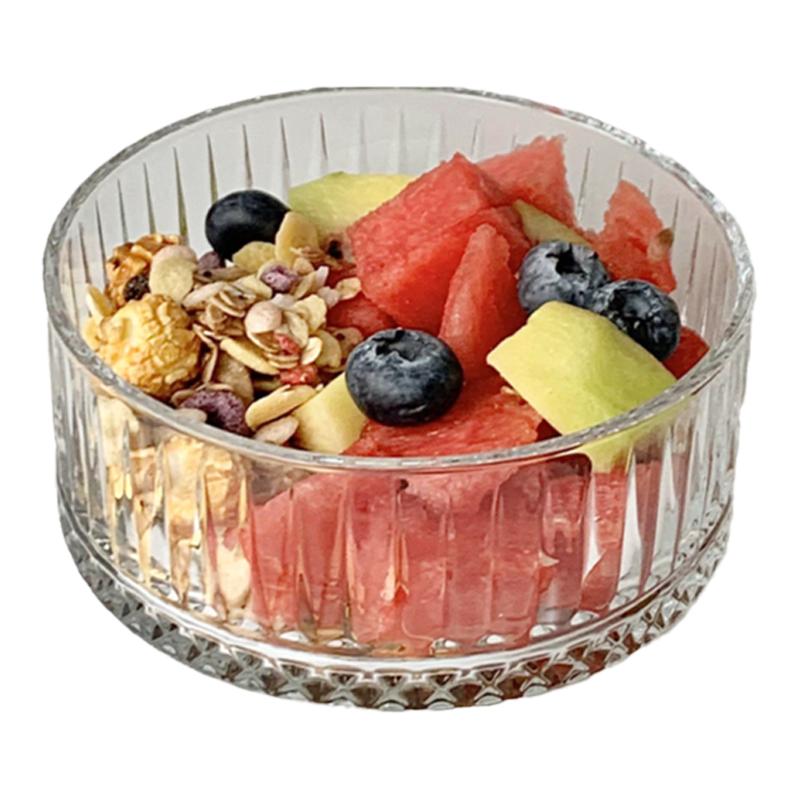 特别好看的竖纹玻璃碗ins燕麦早餐碗高颜值酸奶甜品碗水果沙拉碗