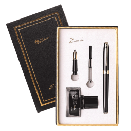 毕加索（pimio）钢笔礼盒墨水套装 签字笔双笔尖0.5mm+0.7mm男女节日礼物 学生练字笔美工笔T717亮黑金夹