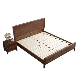 森林日记全实木床北欧卧室胡桃木轻奢大床现代简约1.5米1.8米双人床大板床 单床 1.5*2.0米框架结构