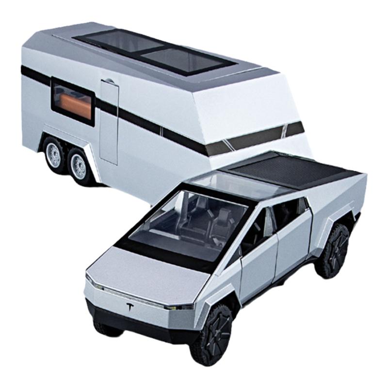 特斯拉Cybertruck皮卡带房车仿真1:32合金汽车模型摆件儿童玩具车