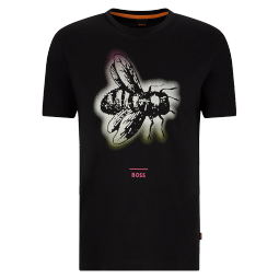 BOSS 男士系列主题艺术图案棉质平纹针织布T恤 002-黑色 EU:L