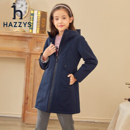 哈吉斯（HAZZYS）品牌童装儿童女童秋新款厚风衣加厚防风保暖百搭款女童厚风衣 藏蓝 160