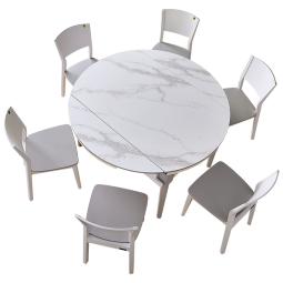 全友家居餐桌椅组合现代简约饭桌家用小户型餐桌圆桌岩板餐桌DW1028K 岩板餐桌灰（1.3m）+28K餐椅A*6