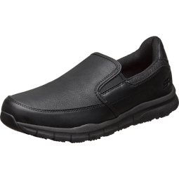 斯凯奇（Skechers）男休闲皮鞋商务鞋一脚蹬工作鞋 舒适低帮休闲鞋 77157 黑色/BLK 42