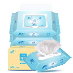 清风 EDI纯水湿巾 80片*4包不含酒精 手口可用 带盖抽取式湿纸巾 箱装 