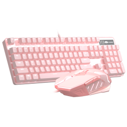 MageGee 机械风暴套装 真机械键盘鼠标套装 女生键鼠套装 背光游戏台式电脑笔记本键鼠套装 粉色白光 青轴