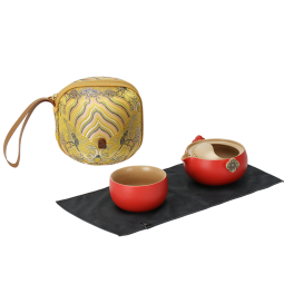万仟堂 茶杯 陶瓷 旅行茶具套装 快客杯一壶一杯女性便携包 事事如意A 朱漆釉（升级版）带便携包