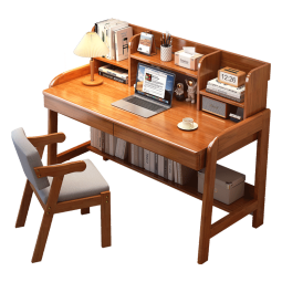 林之语实木书桌书架一体桌子电脑桌台式学生家用学习桌椅组合卧室写字桌 【实木书桌书架】胡桃色 120x60cm