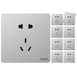 正泰（CHNT）开关插座墙壁面板家用86型面板正五孔插座6C幻银灰10只装插座套装