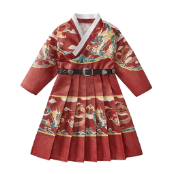 JELLYBABY汉服男童春秋款大童红色演出服儿童中国风飞鱼服春秋宝宝唐装 红色 140CM