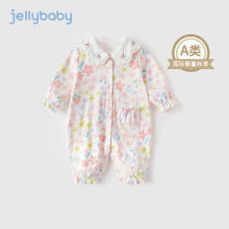 JELLYBABY2024年春秋哈衣爬服连体服女童宝宝碎花娃娃领 白底粉花 73