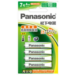 松下（Panasonic）7号七号充电电池4节三洋爱乐普技术适用于话筒相机玩具无充电器HHR-4MRC/4B