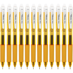 派通（Pentel）BLN105按动黑色中性笔高颜值0.5mm签字笔商务学生速干水笔水性笔文具 橙杆黑芯12支装