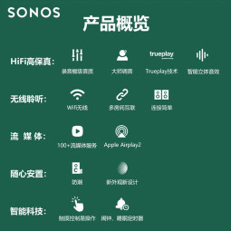 SONOS Five无线WIFI智能音响系统 家用客厅卧室书房 桌面音箱 迷你音响 APP控制 可直连唱机 Five黑色-单只