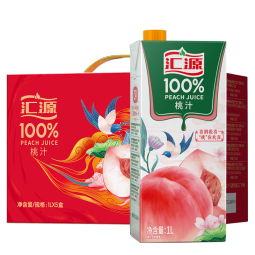 汇源果汁100%桃汁浓缩果汁饮料1L*5盒整箱礼盒装节日送礼【黑五】