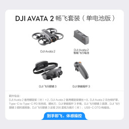 大疆 DJI Avata 2 第一视角航拍无人机 飞行眼镜体感操控沉浸式飞行体验 一键动感花飞 高清专业航拍器 畅飞套装（单电池版） 官方标配 无内存卡