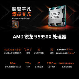 AMD新品9000系列震撼来袭 9950X3D 9800X3D 9600X/9700X 9950X全新正品三年质保（不包体质随机发货） R9 9950X全新散片