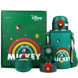 迪士尼（Disney）三盖316儿童保温水杯开学礼盒小学生直饮吸管水壶600ML米奇带杯套