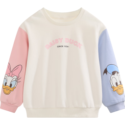 迪士尼（Disney）童装儿童女童卫衣2025年春秋新款圆领装儿童洋气女宝宝上衣 撞色米白-（女童） 120