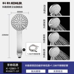 科勒（KOHLER） 淋浴花洒喷头 手持花洒多功能莲蓬头软管滑动杆底座托套餐 翠思12861T+1.5米软管