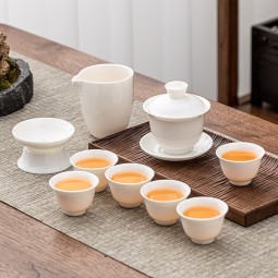 金镶玉 功夫茶具整套装家用简约陶瓷羊脂玉白瓷送礼品盒 品香