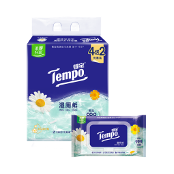 得宝（TEMPO）一博同款 洋甘菊湿厕纸 40片*4包+10片*2包 可冲散 湿纸巾 湿巾 