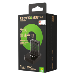 超霸（GP）Recyko绿再5号充电电池4粒2600mAh+充电器套装可充5号7号电池4槽快充(P461+D461)适用于相机/玩具