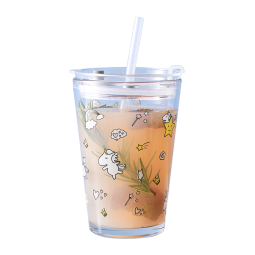 乐唯诗（NERVISHI） 玻璃杯吸管杯可爱少女网红奶茶杯女杯子带盖早餐杯牛奶杯咖啡杯 乐美吸管杯【天蓝】带把 530ml 1只