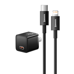 倍思小酷 苹果充电器氮化镓pd20W套装iphone14快充线充电头适用13/12ProMax手机Type-C插头iPad 黑色