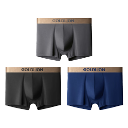 金利来（GOLDLION）莫代尔男士内裤男抑菌透气青年平角裤防夹臀四角裤短裤衩 玄黑+石墨灰+菘蓝 XL /175