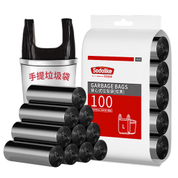 Sodolike手提式垃圾袋中号加厚垃圾袋50*65cm 黑色家用办公分类垃圾桶袋 100只装 