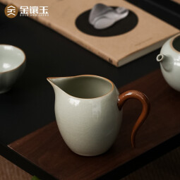 金镶玉 公道杯茶具配件 仿宋汝窑开片陶瓷可养金线功夫茶具 聆听茶海 